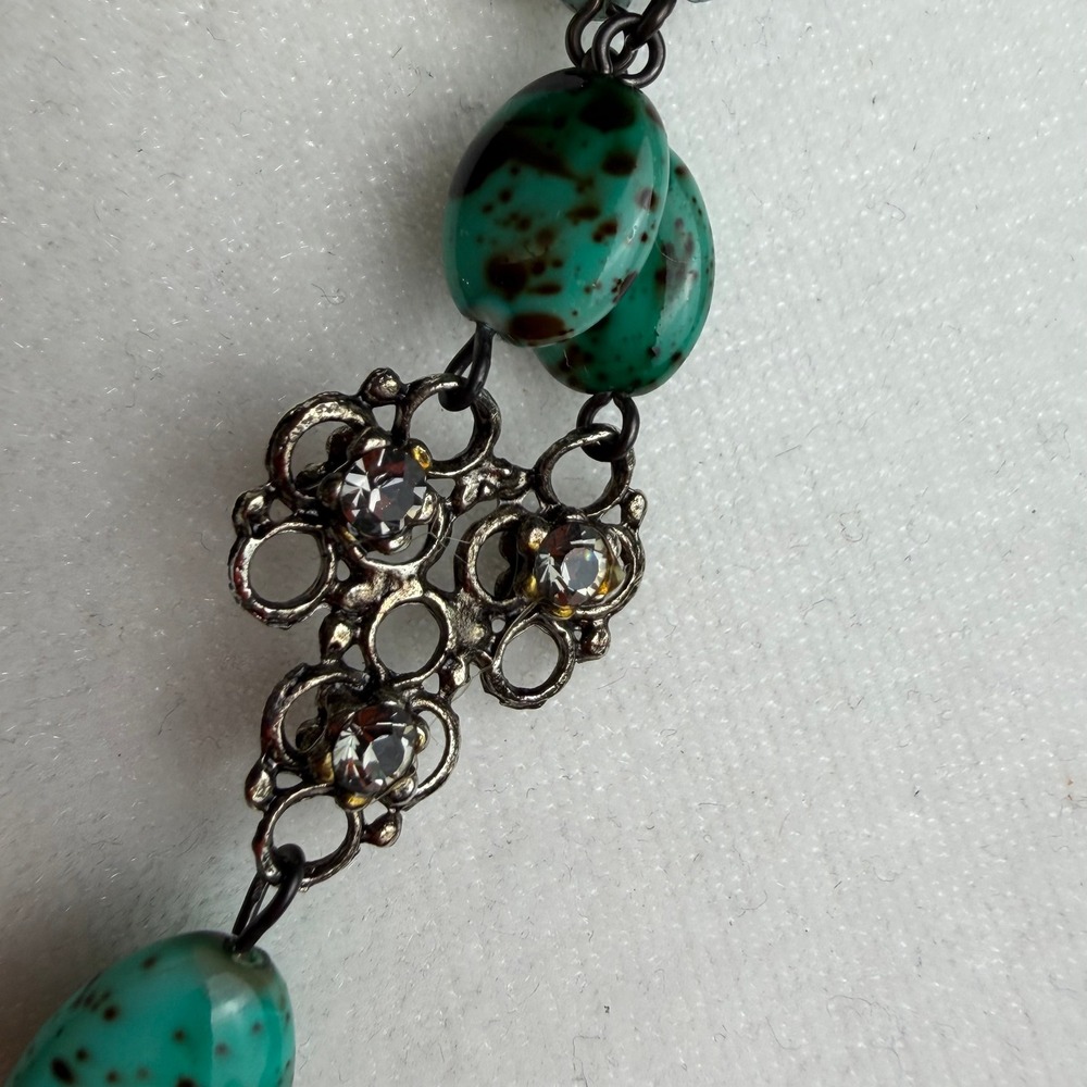 Turquoise Stone Black Leather Chain Belt Rhinestone Drop Size M/L - Picture 15 of 15